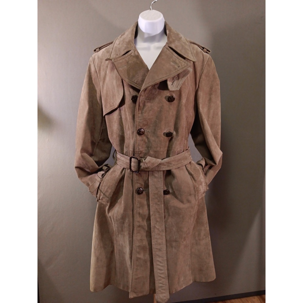 70s 80s Vintage Cooper Genuine Leather Suede Trench Coat Jacket Women Sz M (40)